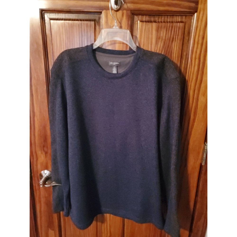 NWOT Van Heusen Flex Mens Navy Gray Regular Fit Pullover Crewneck Sweater  Large
